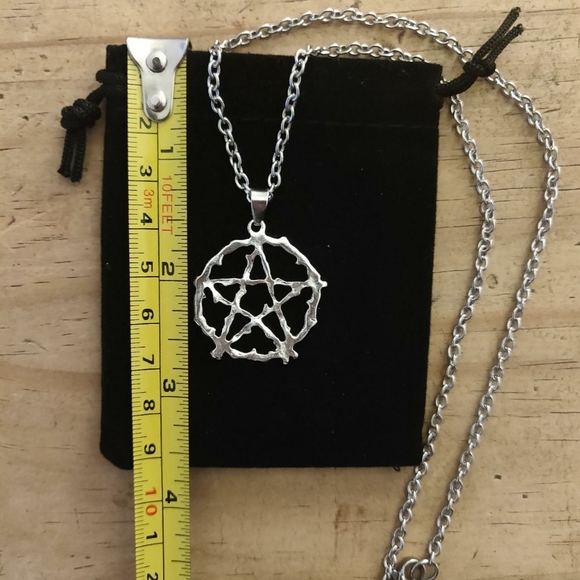 Pentagram Pentangle Necklace Pendant Silver Stainless Steel Chain Necklace - Picture 5 of 5